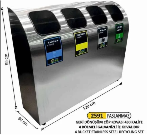 Geri Dönüşüm Çöp Kovası (4 Bölmeli)